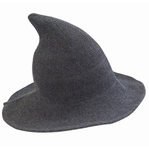 Witch Hat for Women Adult Witch accessories Knitted Witches Cap for Halloween Party Supplies Cosplay Daily Dark Grey