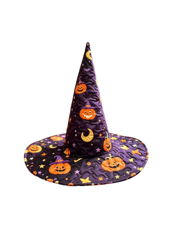 Witch Hat for Women, Halloween Party Costume Hat, High Top Pointed Wide Brim Quilted Cone, Ideal for Cosplay Dress Up and Themed Parties A