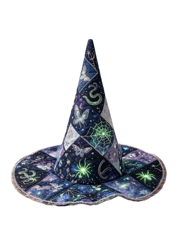 Witch Hat for Women, Halloween Party Costume Hat, Tall Pointed Wide Brim Cone Hat with Embroidered Detail, Great for Dress Up and Festive Occasions F