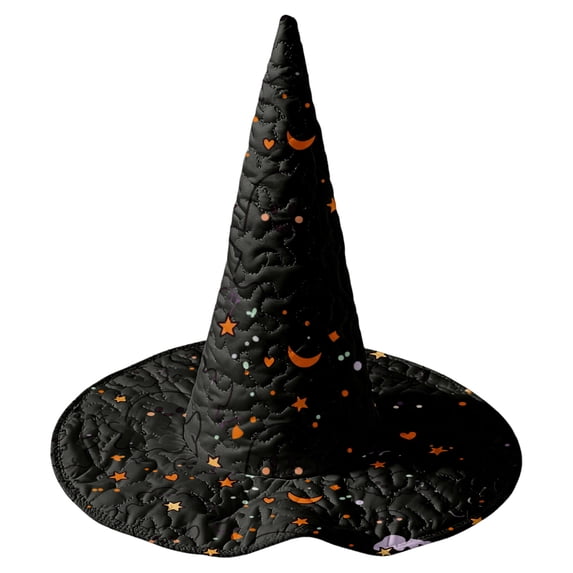 Witch Hat for Women, Halloween Party Costume Hat, Tall Pointed Wide Brim Quilted Cone, Great for Dress Up Cosplay and Festive Parties Black