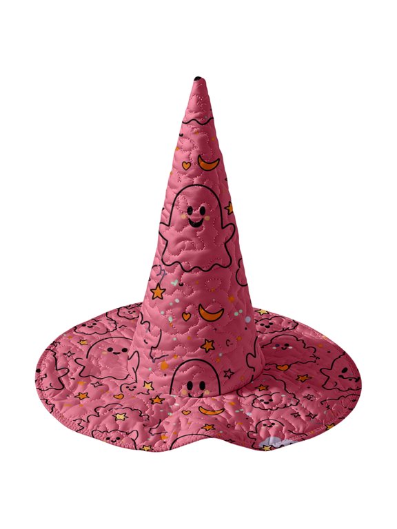 Witch Hat for Women, Halloween Party Costume Hat, Tall Pointed Wide Brim Quilted Cone, Great for Dress Up Cosplay and Festive Parties Pink