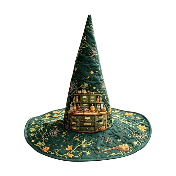Witch Hat for Women, Halloween Party Costume Hat, Tall Pointed Wide Brim Quilted Cone, Great for Dress Up Cosplay and Seasonal Festivities E