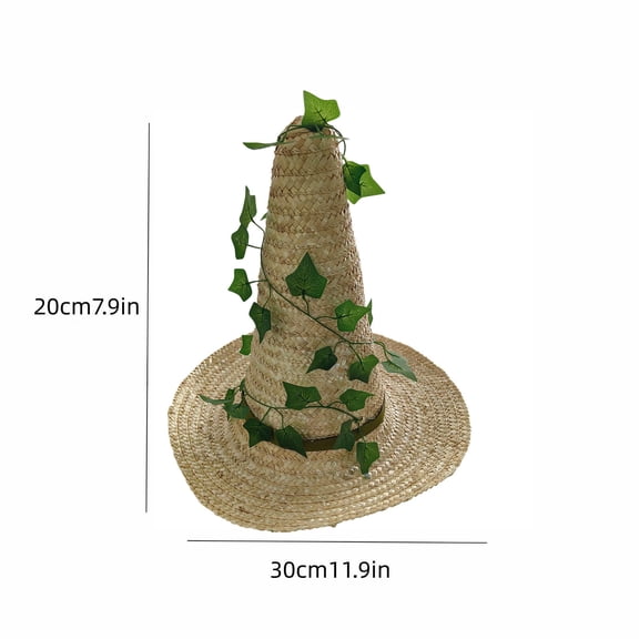 Witch Hat for Women,Handwoven Straw Pointed Wizard Hat 11.9x7.9in for Halloween Party Costume & Forest Theme Decor