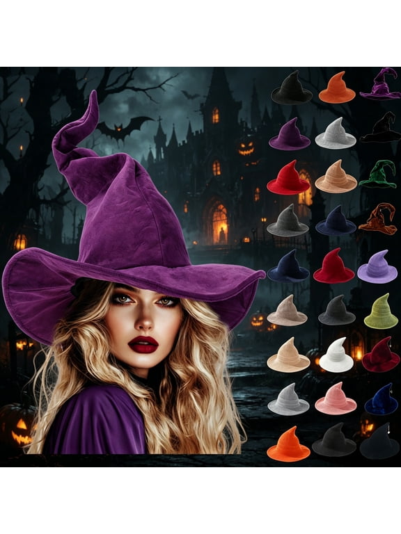 Witch Hat for Women Wide Brim Pointed Wizard Hat Halloween Costume Accessories for Cosplay Party Dress‑up