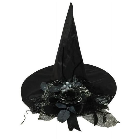 Witch Hat with Flower Adult Halloween Accessory
