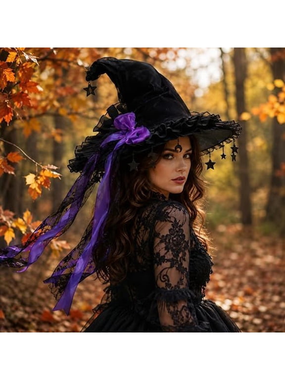 Witch Hats for Women Lolita Wizard Hat for Adult Halloween Costume Witch Hat Cosplay Accessory Purple One Size by Fnhpitd