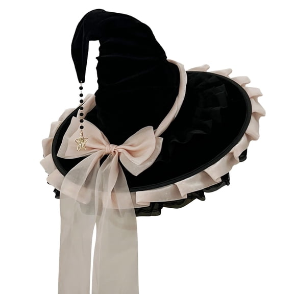 Witch Hats for Women Wide-brimmed Witch Hat with Bow, Halloween Costume Witch Hat for Adult Cosplay Accessory