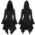 thumbnail image 1 of Witch Hooded Dress, Gothic Asymmetric Dress, Renaissance Witch Costume, Halloween Cosplay Gown, Gothic Cape Dress Retro Hooded Ruffle Sleeves Irregular Skirt Women'S Cape Coat, Black L, 1 of 6