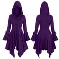 thumbnail image 1 of Witch Hooded Dress, Gothic Asymmetric Dress, Renaissance Witch Costume, Halloween Cosplay Gown, Gothic Cape Dress Retro Hooded Ruffle Sleeves Irregular Skirt Women'S Cape Coat, Purple M, 1 of 6