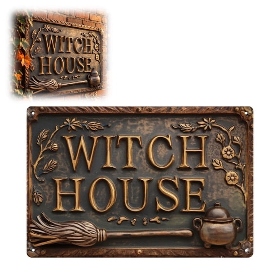 Witch House Vintage Metal Sign Decor, 8x12 Inch Retro Halloween Wall Plaque for Garage, Porch, Cafe, Bar, Garden, Shop (1 PC)