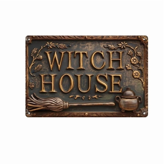 Witch House Vintage Metal Sign Decor Plaque 8x12 in Funny Retro Poster for Garage Porch Cafe Bar Woman Cave Living Room Garden Shop Wall Decor Gift for Halloween