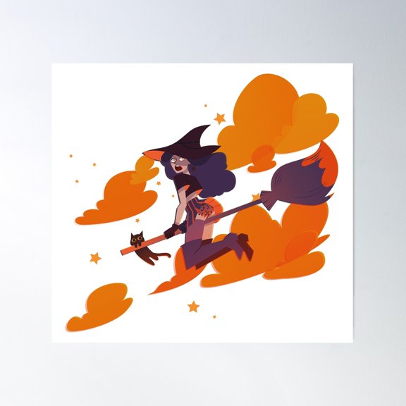 Witch In Flight Poster Wall Art, Modern Wall Decor For Living Room Bedroom, 16x16 UNFRAMED
