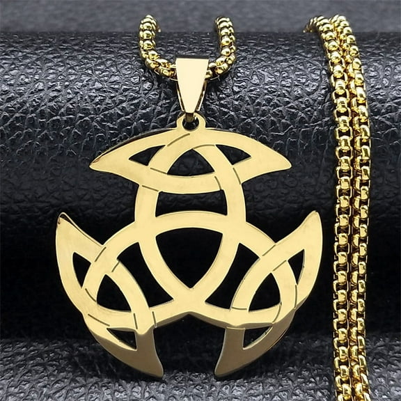 Witch Irish Celtic Trinity Knot 14K Yellow Gold Necklace for Women Men Gold Silver Color Lucky Amulet Chain Jewelry