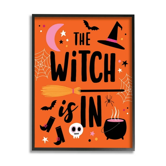 Witch Is In Bold Cauldron Phrase Holiday Graphic Art Black Framed Art Print Wall Art