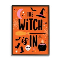 Witch Is In Bold Cauldron Phrase Holiday Graphic Art Black Framed Art Print Wall Art