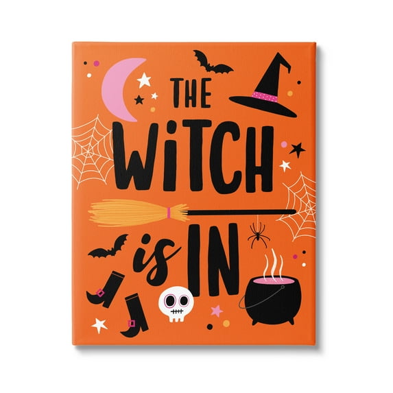 Witch Is In Bold Cauldron Phrase Holiday Graphic Art Gallery Wrapped Canvas Print Wall Art