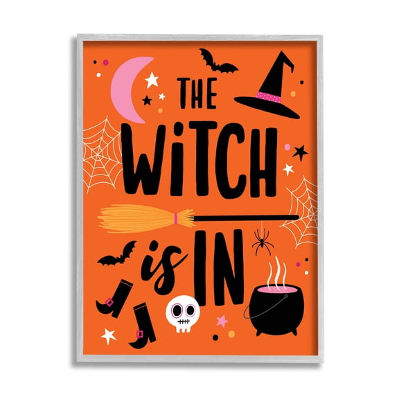Witch Is In Bold Cauldron Phrase Holiday Graphic Art Gray Framed Art Print Wall Art