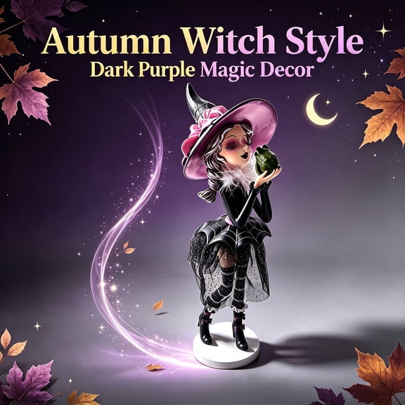 Witch Kissing Frog Statue, Whimsical Halloween Witch Figurine with Glittery Tulle Skirt & Web Cape, 7.9 in Enchanted Gothic Resin Tabletop Ornament for Shelf Mantel Collection Cabinet & Gift