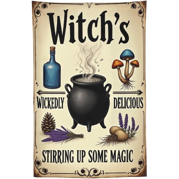 Witch Kitchen with Cauldron And Herbs Tapestry 60"x90" Boho Chic for Bedroom Living Room