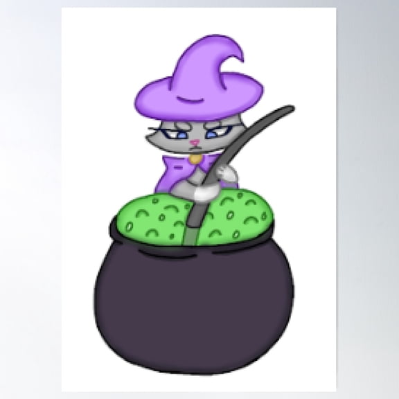 Witch Kitty Brewing A Potion Poster Wall Art, Modern Wall Decor For Living Room Bedroom, 24x36 UNFRAMED