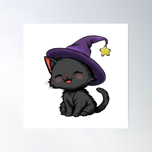 Witch Kitty (Coloured) Poster Wall Art, Modern Wall Decor For Living Room Bedroom, 16x16 UNFRAMED
