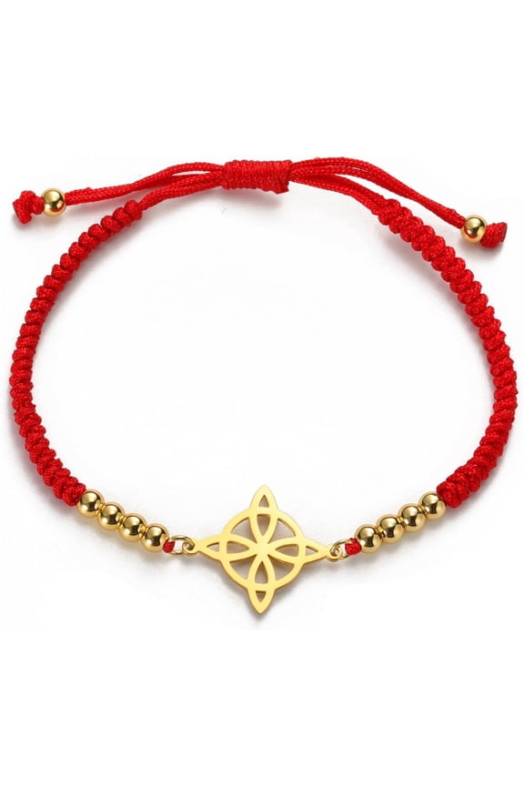 Witch Knot Bracelet Irish Trinity Celtic Knot Bracelet Handmade Braided Rope Lucky Red String Bracelet Adjustable Beaded Couple Triquetra Wiccan Amulet Jewelry
