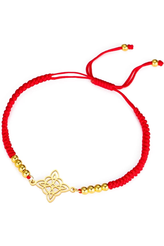 Witch Knot Bracelet Irish Trinity Celtic Knot Bracelet Handmade Braided Rope Lucky Red String Bracelet Adjustable Beaded Couple Triquetra Wiccan Amulet Jewelry