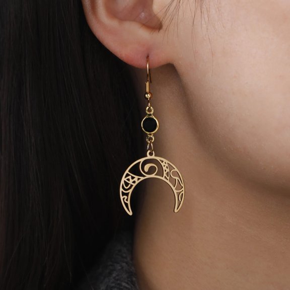 Witch Knot Cresent Moon Earrings For Women Hot Fashion Bohemia Long Earrings 14K Yellow Gold Golden Pendant Jewelry New