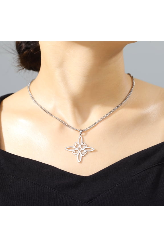 Witch Knot Necklace Witchcraft 14K Yellow Gold Celtic Knot Charm Pendant Protection Amulet Jewelry Valentine's Day Gift
