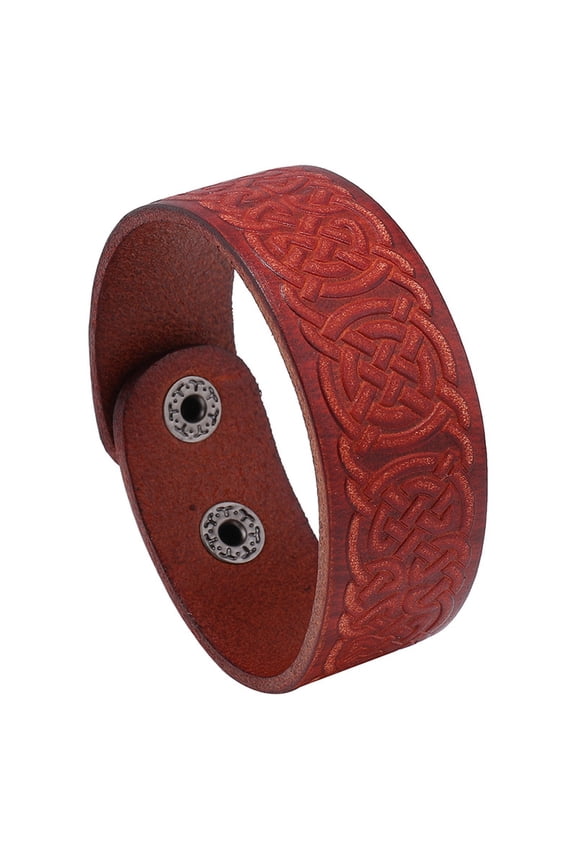 Witch Knot Pattern Cowhide Crod Bracelets with Iron Clasps Dark Red 8-7/8 inch(22.5cm)