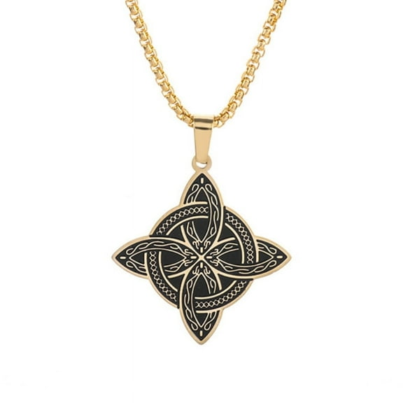 Witch Knot Pendant Necklace Celtics Irish Amulet Stainless Steel Square Chain Choker Pagan Witchcraft Luck Jewelry