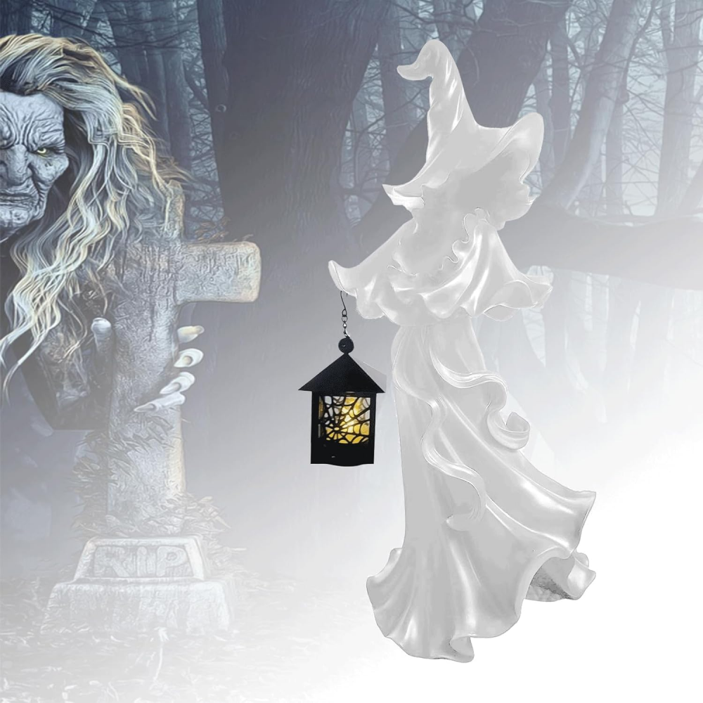 Witch Lantern Statue, 2023 New Faceless Ghost Sculpture Halloween