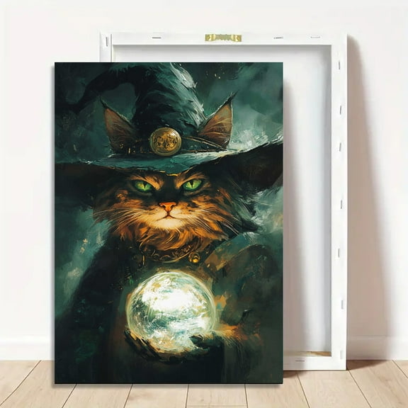 Witch Magic Cat Holding Crystal Ball Oil Painting Style xCanvas Art Poster Wall Art Print Modern Unique Family Bedroom Living Room Decor