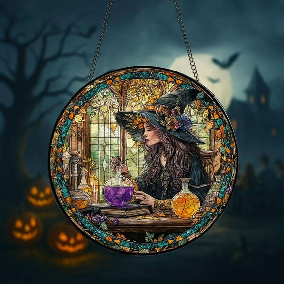 Witch Magic Glass Suncatcher, Fall Witch Window Hanging, Witch Spooky Halloween Decor, Witches Magic Gothic Suncatcher, Halloween Spooky 4327267878 7622