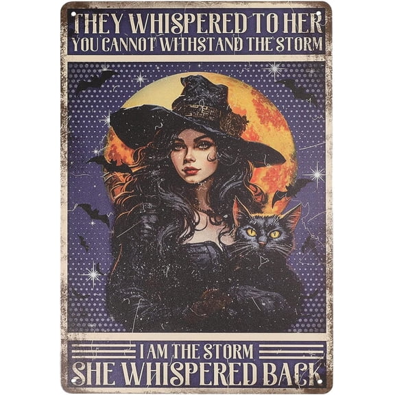 Witch Metal Tin Sign for Garage Signs Garden Signs 12x8in/30x20cm Art Plaque Poster Wall Decor Black Cat Tin Sign for Home Kitchen Bar Club Coffee Shop Orchard