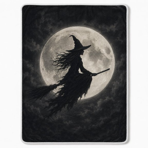 Witch Moon Sherpa Fleece Blanket, Gothic Halloween Throw, Soft Polyester Blanket
