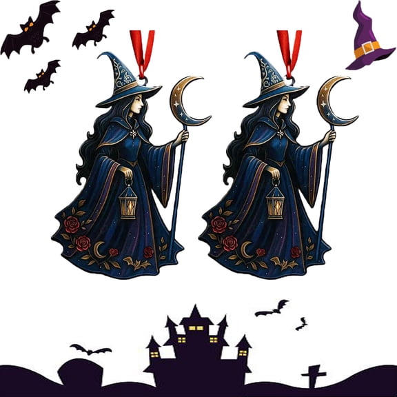 Witch with Moon Staff Hanging Ornament, Halloween Witch Lovers Decor, Mysterious Witch Gifts for Women, Halloween Window Decoration, for Fantasy Lovers and Witch Decor Collectors