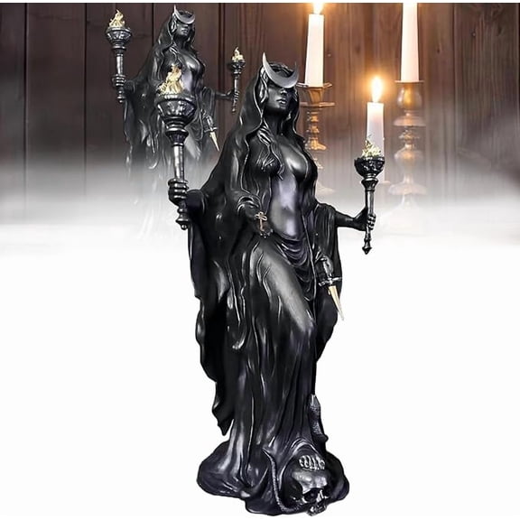 The Witch of The Night Hecate Statue Greek Goddess Sculpture with Animal Companions Mythological Decor for Halloween Decorations Indoor Shelf DisplayA