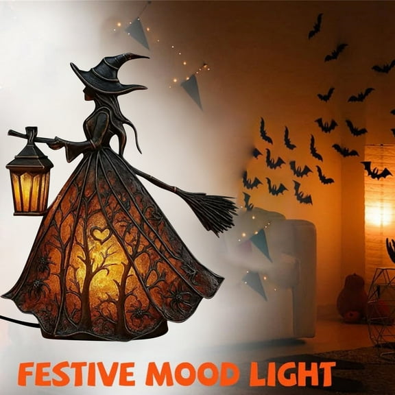 Witch Night Light with Soft Glow - Resin Halloween Lamp for Bedroom & Nursery, Cute Decor for Kids/Adults, Energy-Efficient Nightlight