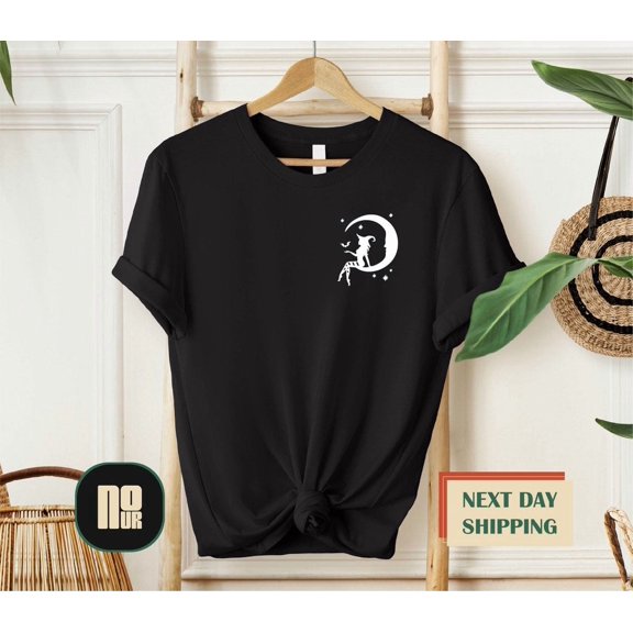 Witch On The Moon And Stars Shirt, Moon Phase Witch Clothes, Witchy Aesthetic, Salem Witch Shirt, Mystical Shirt, Boho Witch Shirt