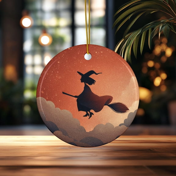 Witch Ornament Witch At Sunset Halloween Decor Halloween Gift Ceramic Ornament Spooky Witch Decor Witch Gift 2D FLAT Ceramic Ornament