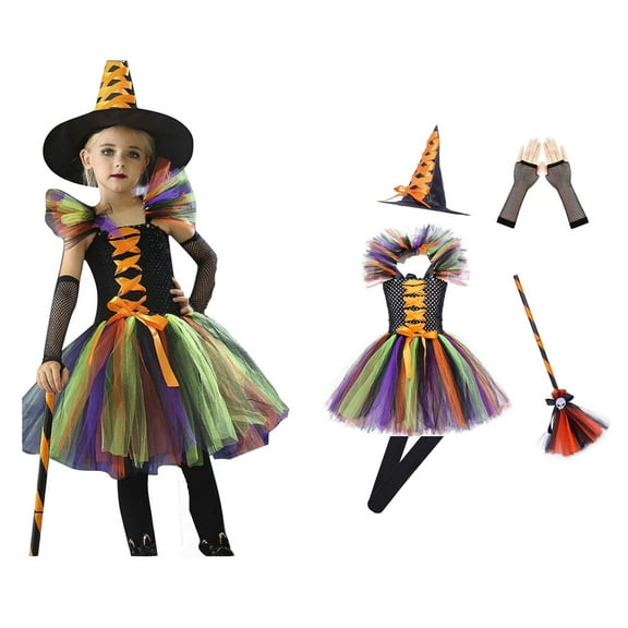 Witch Outfit Tulle Dress Girls Halloween Cosplay Tulle Dress Halloween Outfits for Girls 3-4 Years Halloween Outfits Dress Up