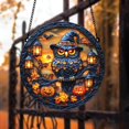 thumbnail image 1 of Witch Owl ACRYLIC Suncatcher with Jack-O’-Lanterns and Lantern Lights Round Faux Glass Hanging for Halloween Window and Spooky Autumn Decor 4332564713, 1 of 4