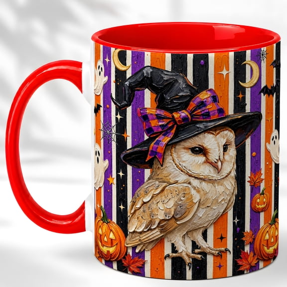 Witch Owl Coffee Mug, Spooky Halloween Mug, Ceramic 11 oz