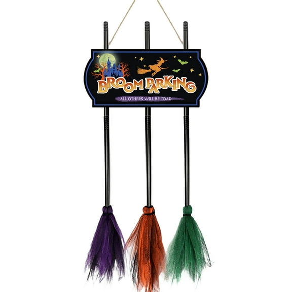 Witch Parking Space Sign Hanging Wooden Pendant With 3 Broomsticks Festival Decoration No Parking For Violators