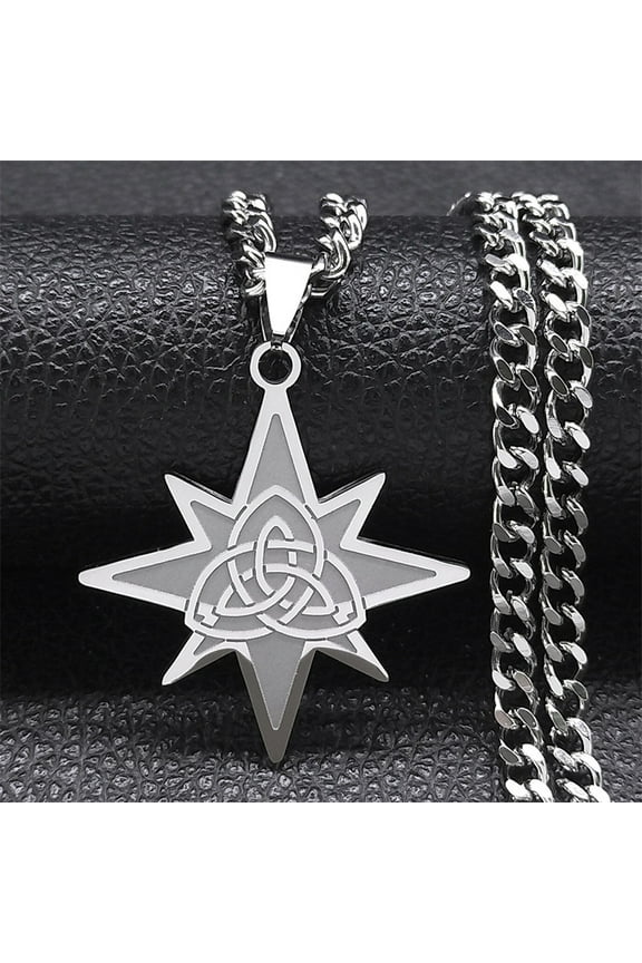 Witch Pentagram Celtic Knot Necklace 14K White Gold Crescent Moon Star Necklaces Wicca Jewelry