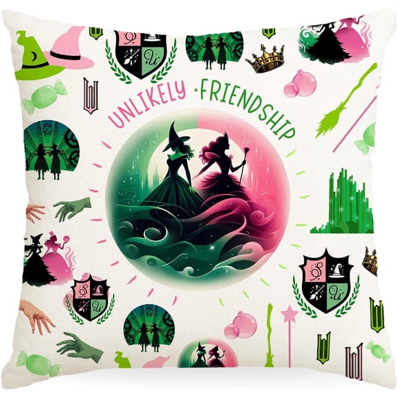 Witch Pillow Covers Broadway Musical Merchandise Elphaba and Glinda Pillow Case Throw Pillow Covers Decorative Pillowcase Cushion Cover with Car Couch Sofa Chair Bed Living Room 18x18 Inch