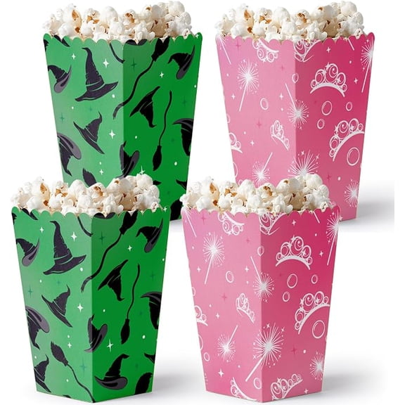 Witch Popcorn Boxes - Good Pink & Green Halloween Party Treat Boxes - 12 Ct