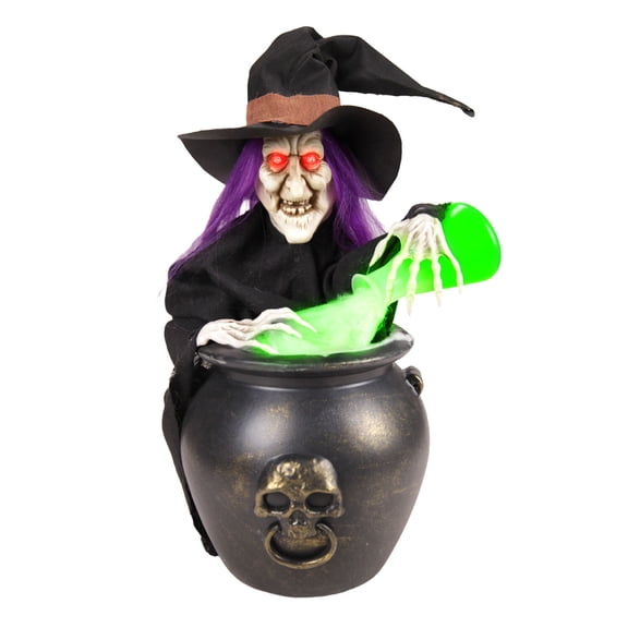 Haunted Hill Farm LED Battery Witch Pouring Potion Tabletop Halloween Animatronic 1.8-Ft