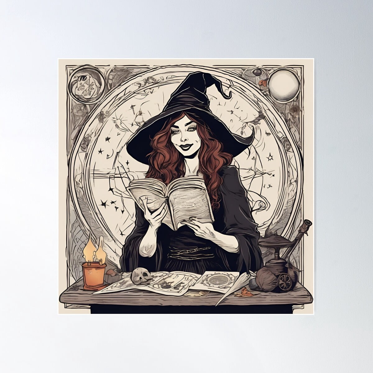 Witch Practicing Witchcraft Poster Wall Art, Modern Wall Decor For